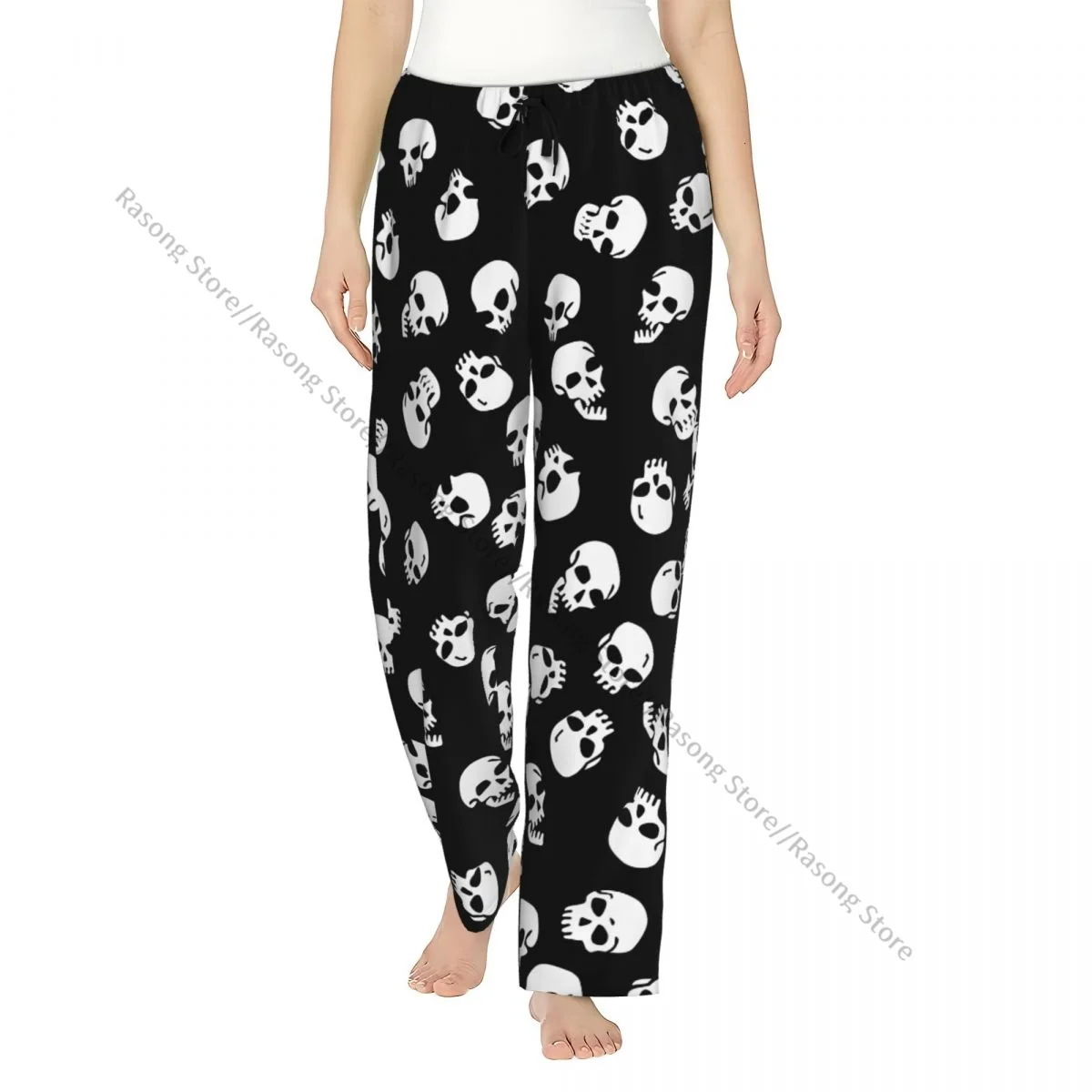 

Warm Women Pajama Pants Geometric Cool Halloween Skulls Flannel Sleep Bottoms Soft Fleece Loungewear