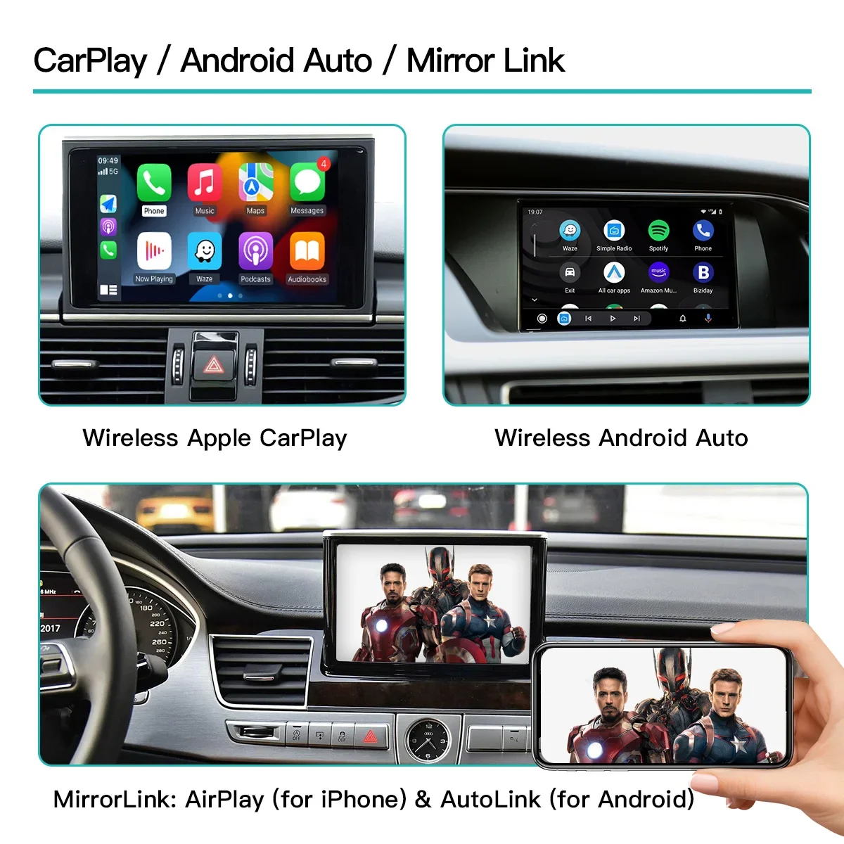 Autoabc Wireless Apple CarPlay Android Auto interface For Audi MMI MIB2 Wireless screen mirroring Carplay kits car video