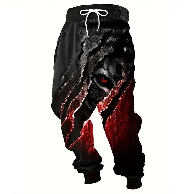 2026 موضة جديدة الأسد طباعة Sweatpants الرجال حجم كبير فضفاض الترفيه جيب رسم حبل الرياضة Sweatpants الشتاء سميكة بناطيل تدفئة