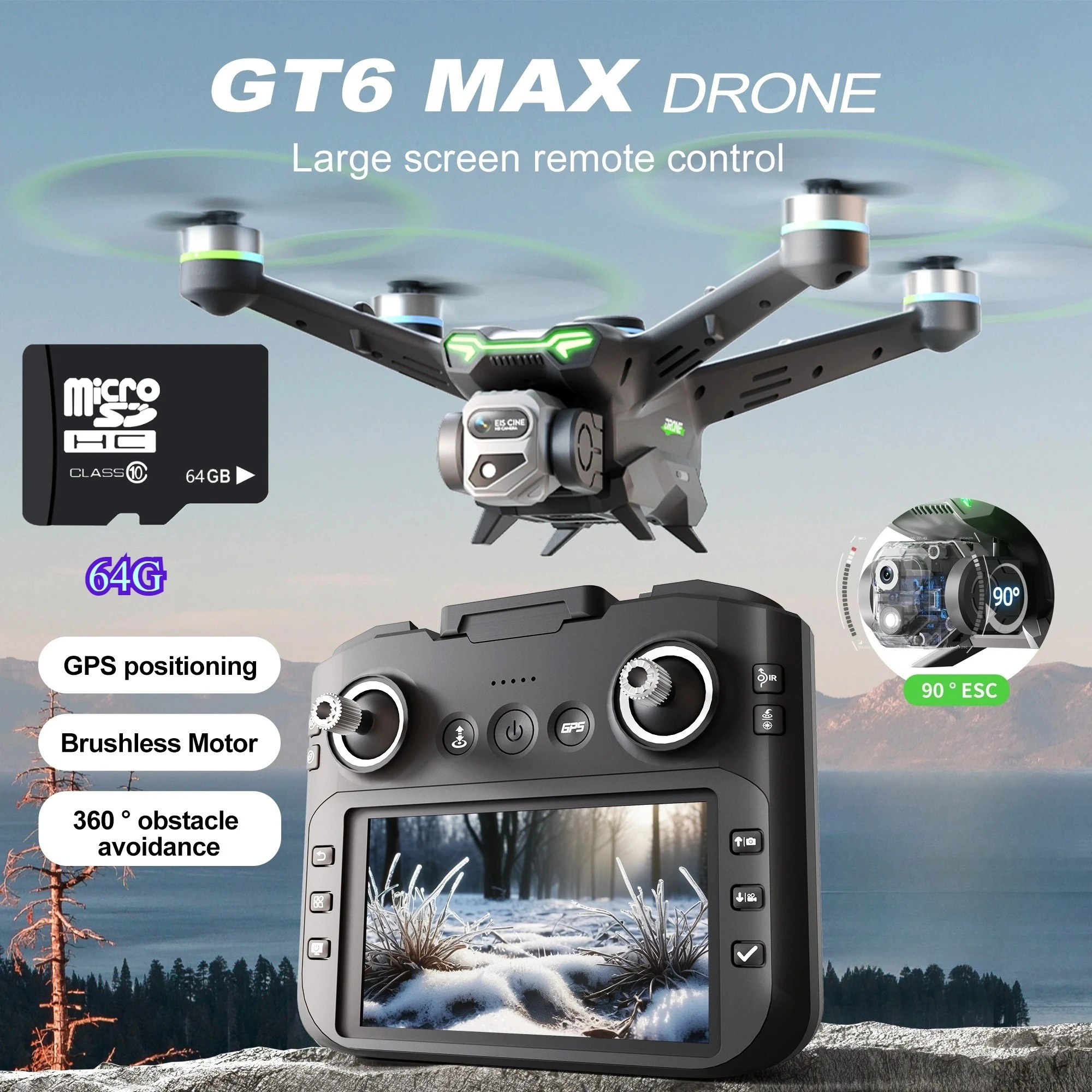 

GT6 GPS 5.64-inch screen control aerial photography medium-sized drone with servo gimbal brushless 4k dron xiaom1 dron niños