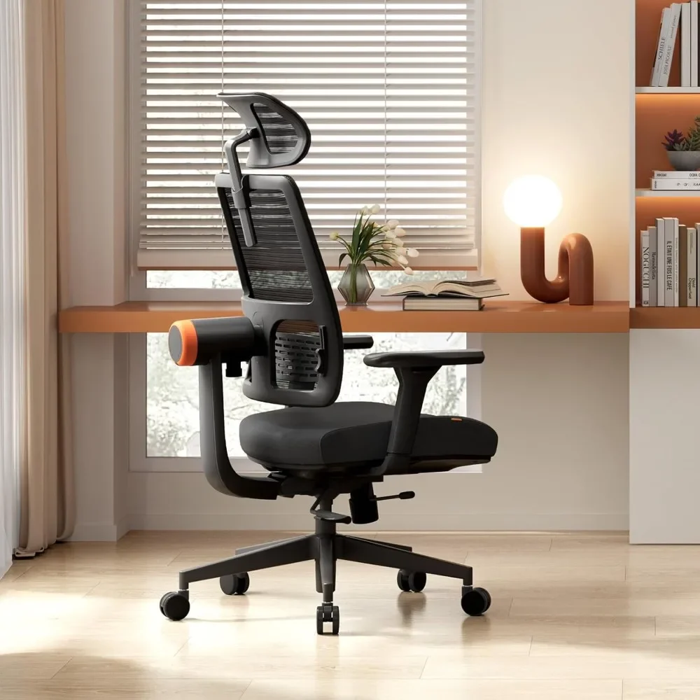 Ergonomic Home Office Chair, High Back Desk Chair with Unique Adaptive Lumbar Support, Adjustable Headrest, Seat Depth