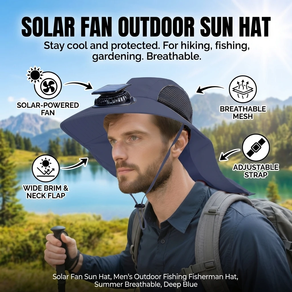 Solar Fan Hat with Neck Flap UV Protection Hat with Solar Fan USB Rechargeable Breathable Men Summer Outdoor Fishing Hat