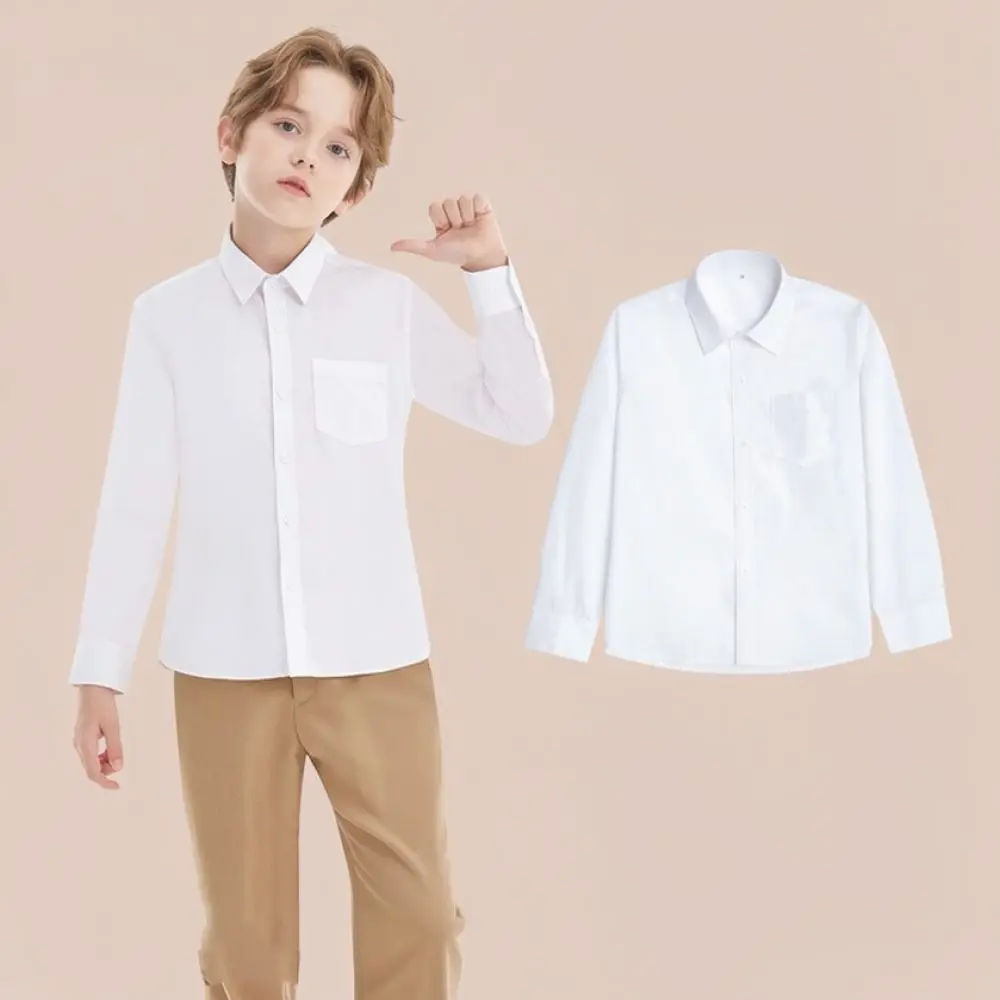 Boys Girls White Shirt Short Sleeve Childrens School Uniforms Casual Breathable Blouses For Kids Performance Clothing Soft Tops