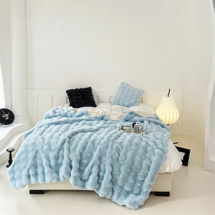 Thickened Throw Blanket, Double-sided Rabbit Fleece Blanket, Autumn Winter Warm Cover Blanket for Lazy Sofa, Living Room