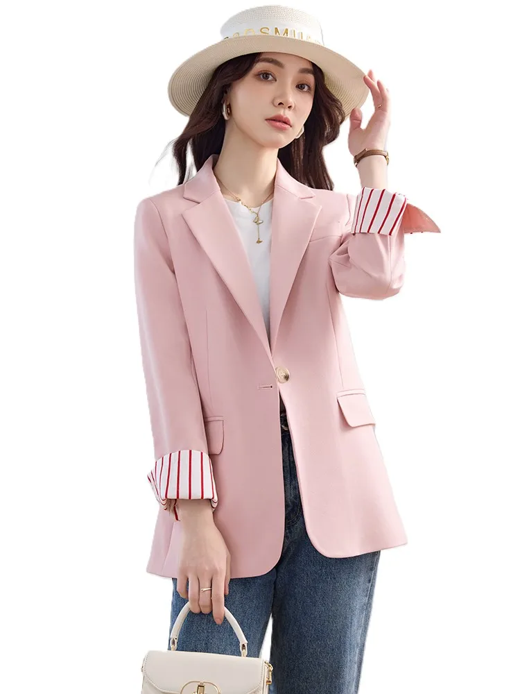 

Розово-черный женский блейзер, повседневная куртка для женщин