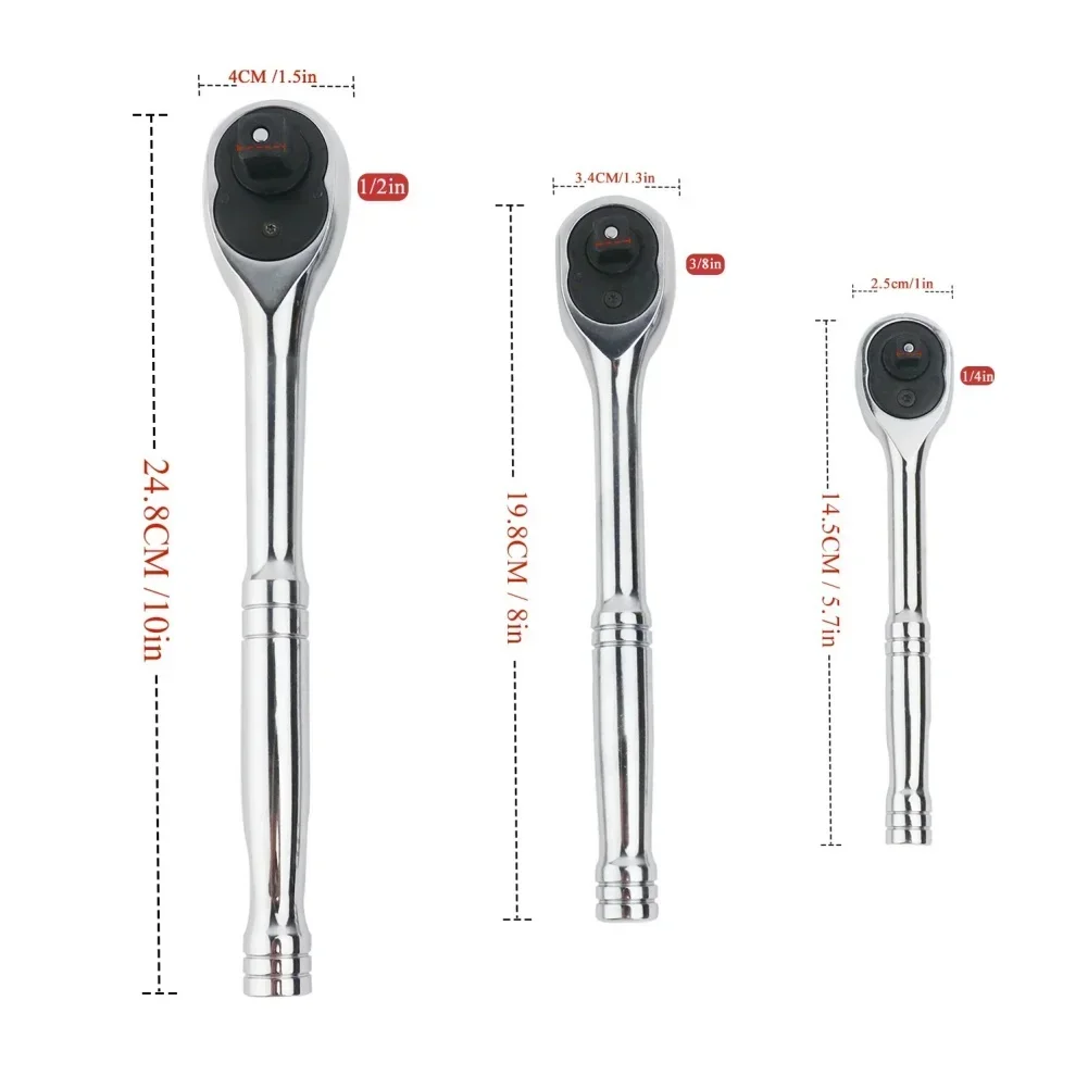 Ratchet Wrench 24Tooth Quick Release 1/4'' 3/8'' 1/2'' Socket Automotive Nut Reversible Drive Wrench Mechanical Hand Repair Tool