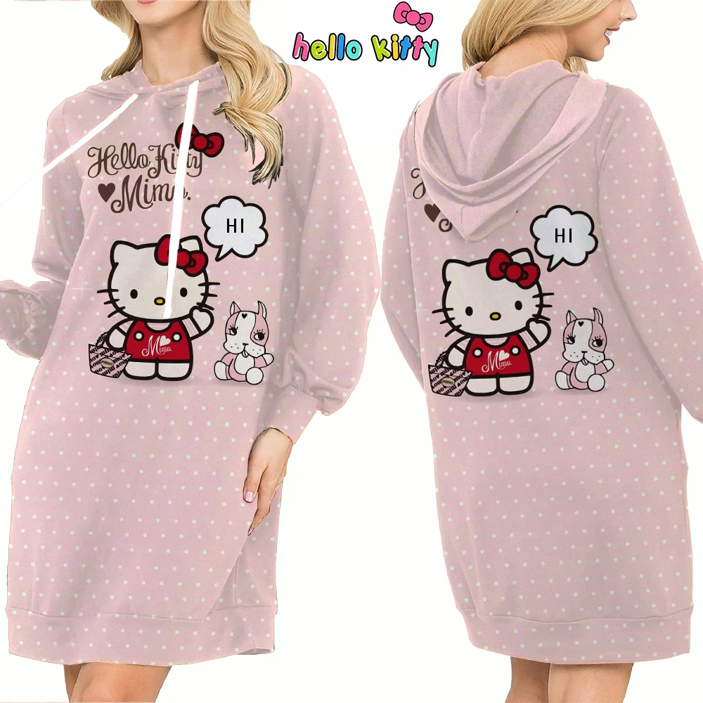 Streetwear S-3XL Top Y2k Clothes 2024 Kawaii Autumn/winter Women's Hoodie Dress Hoody Hello Kitty Sweatshirts Anime Woman Lovely