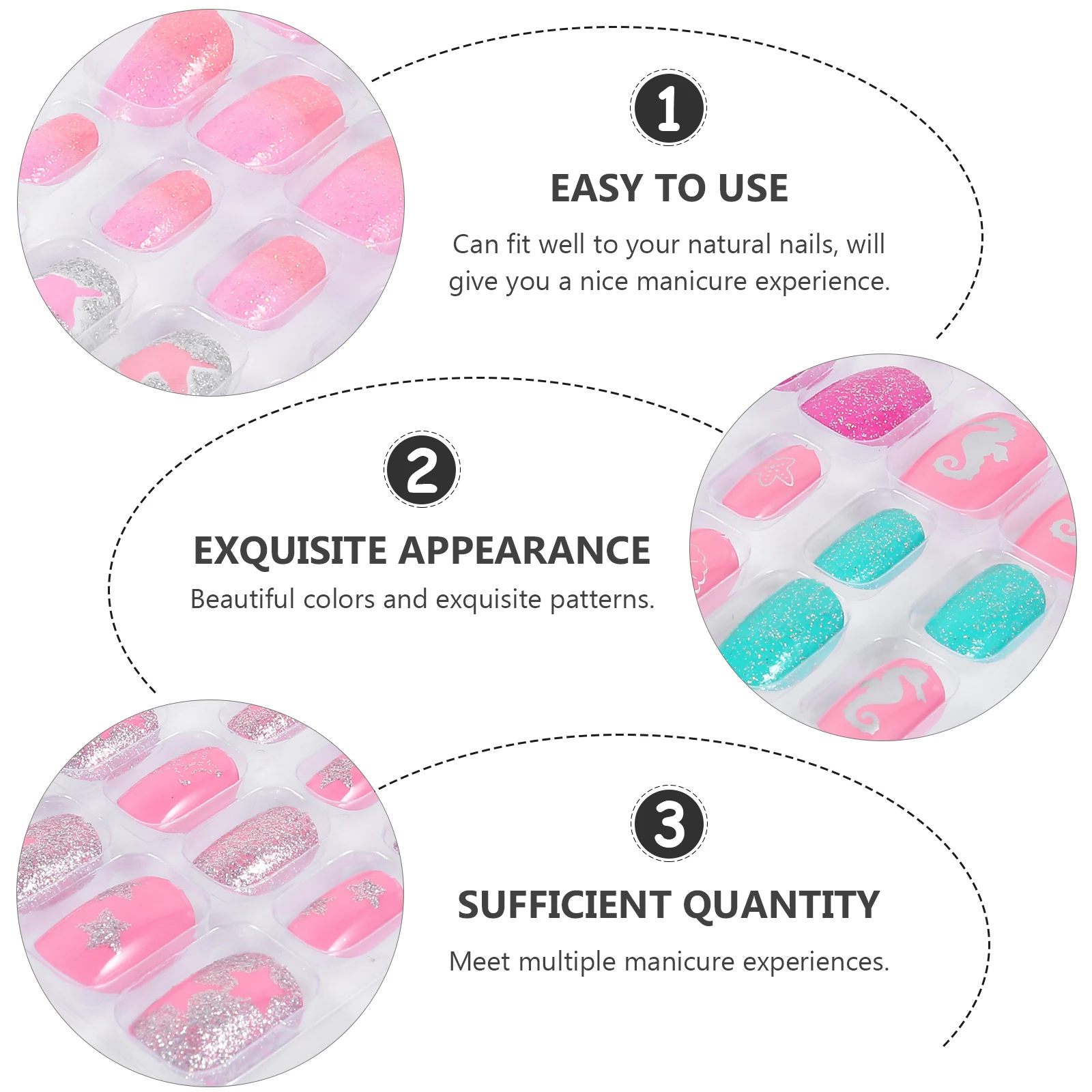 

Fake Nails Press On Short Tips Kids Accessories charming nail art colorful design easy apply manicure tools