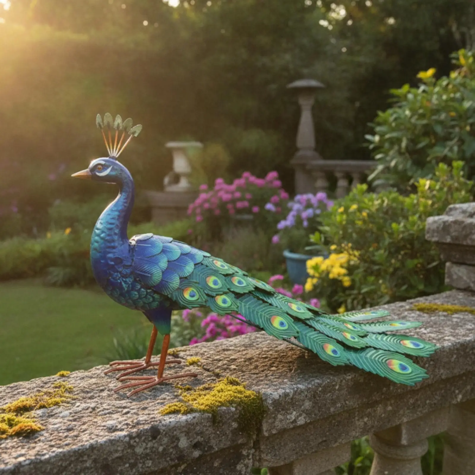 Decorative Metal Peacock Garden Ornament Yard Statue Outdoor Sculpture for Patio Courtyard Landscape Design