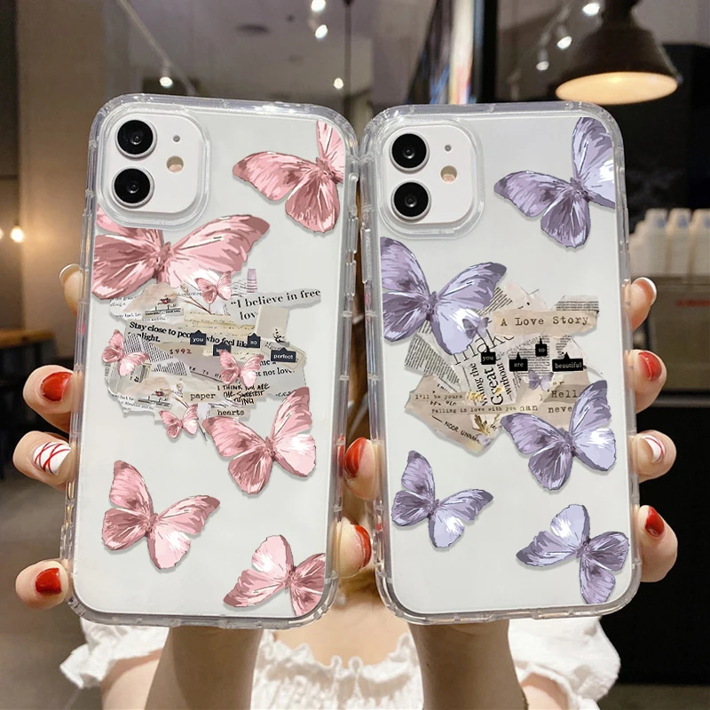 Luxury Butterfly Cases For iPhone 11 Pro Max Cover iPhone 15 14 16 13 12 XR 7 8 Plus X XS Max SE 13 Mini Fundas Soft Clear Case