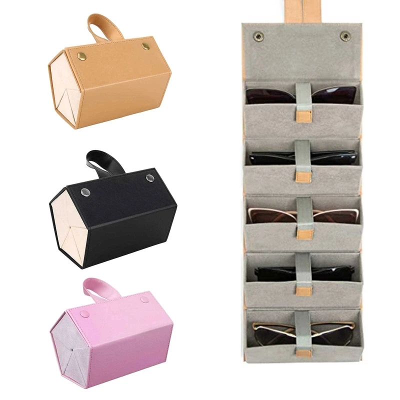 

5 Slot Travel Sunglasses Storage Rack PU Glasses Storage Box Multi-hanging Glasses Frame Display for Men Women