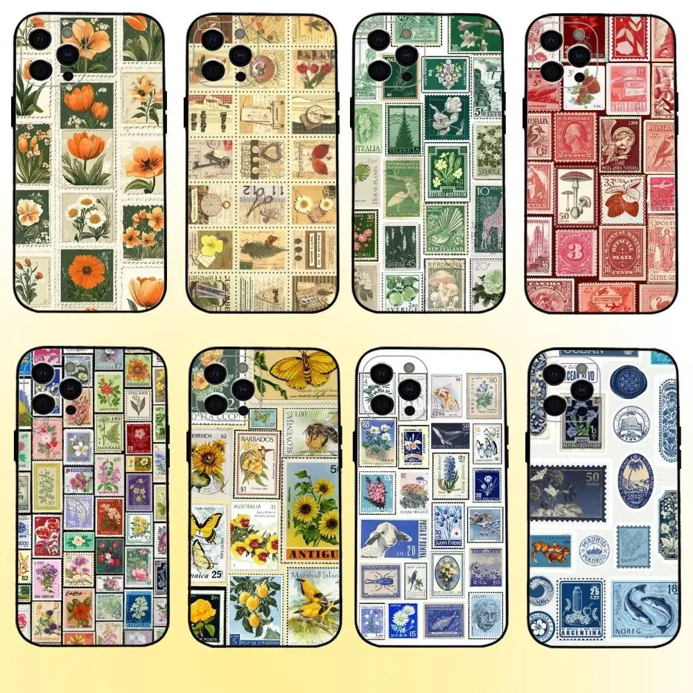 

Stamp Pattern Phone Case For iPhone17,16,15,14,13,12,11 Plus,Pro Max Soft Black Cover