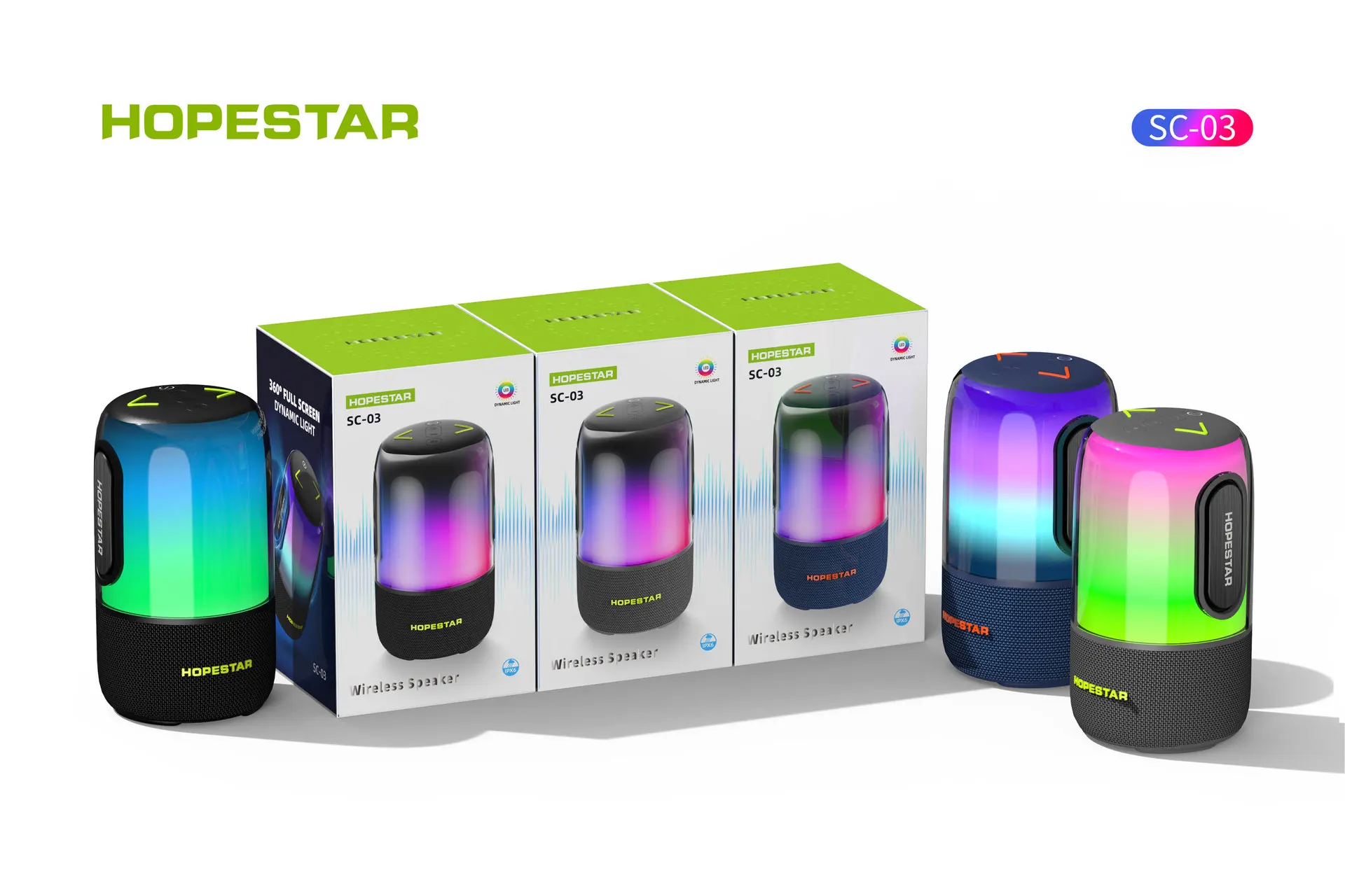 Alto-falante sem fio bluetooth pulso led flash luz ipx6 à prova dwaterproof água áudio festa ao ar livre soundbox 360 estéreo surround hopestar SC-03