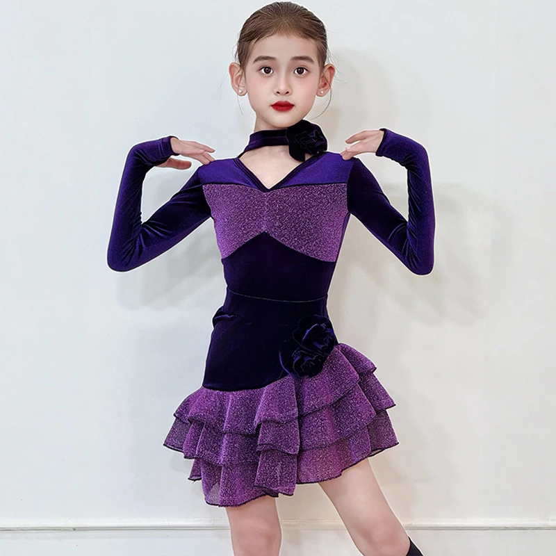 فستان رقص السالسا اللاتينية للفتيات فستان ممارسة اللاتينية للأطفال فستان قاعة الرقص القياسي زي الرقص للفتيات تنورة رقص #3