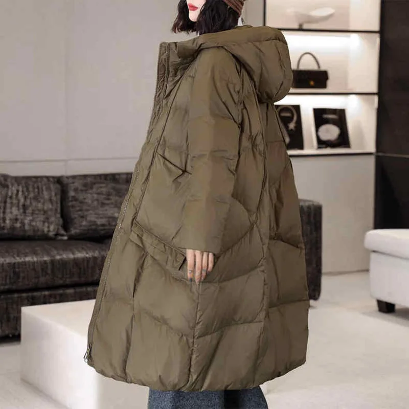 2024 Winter New Down Coat Women Korean Fashion Long Large Pocket Oversized Puffer Jacket Thick Warm Windproof Parkas Outwear