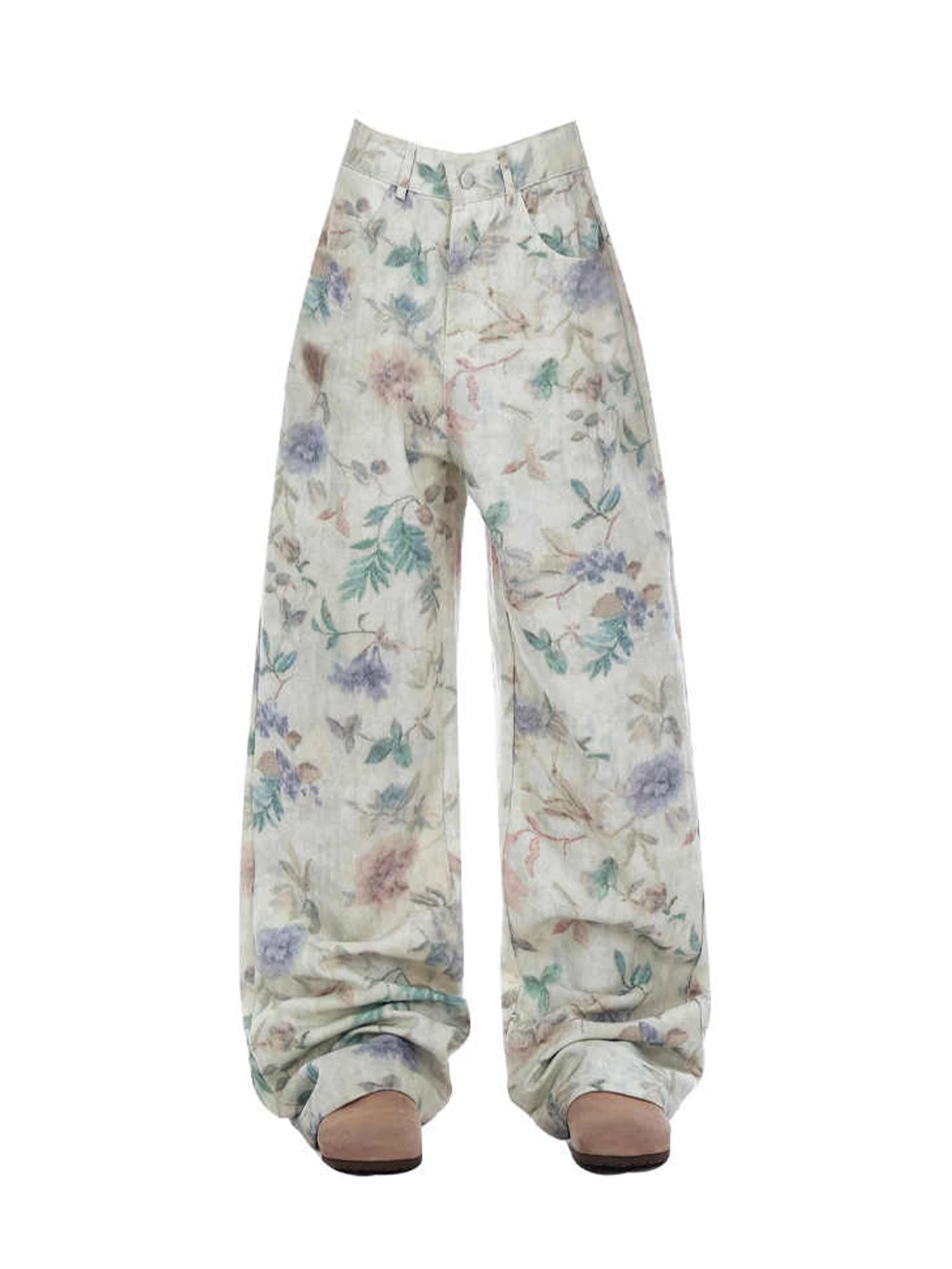 

Women's Flower Print Baggy Mom Jeans Harajuku Vintage Y2k Denim Trousers Japanese 2000s Style Oversize Jeans Long Pants Clothes