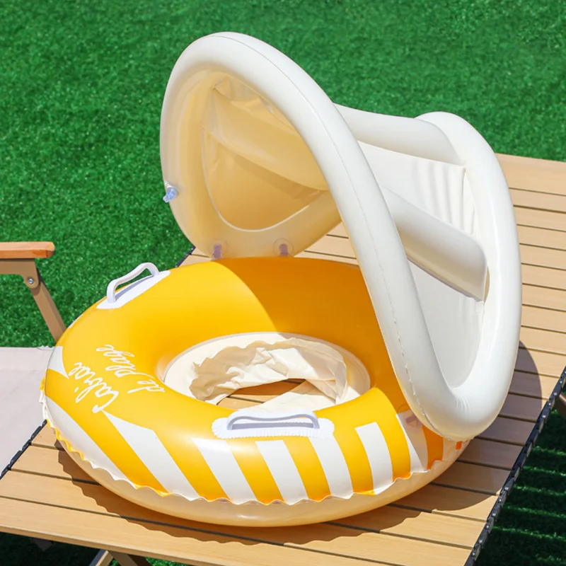 Nordic Style Baby Swim Ring with UPF50+ Sun Canopy, 0-3Yrs Adjustable Underarm Floats Safety Gear for Pool/Beach Vacation