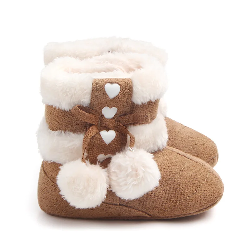

0-18M Baby Shoes for 0-18M Newborn Infant Baby Girls Winter Plush Comfort Snow Solid Fur Ball Boots Soft Soled Toddler Shoes