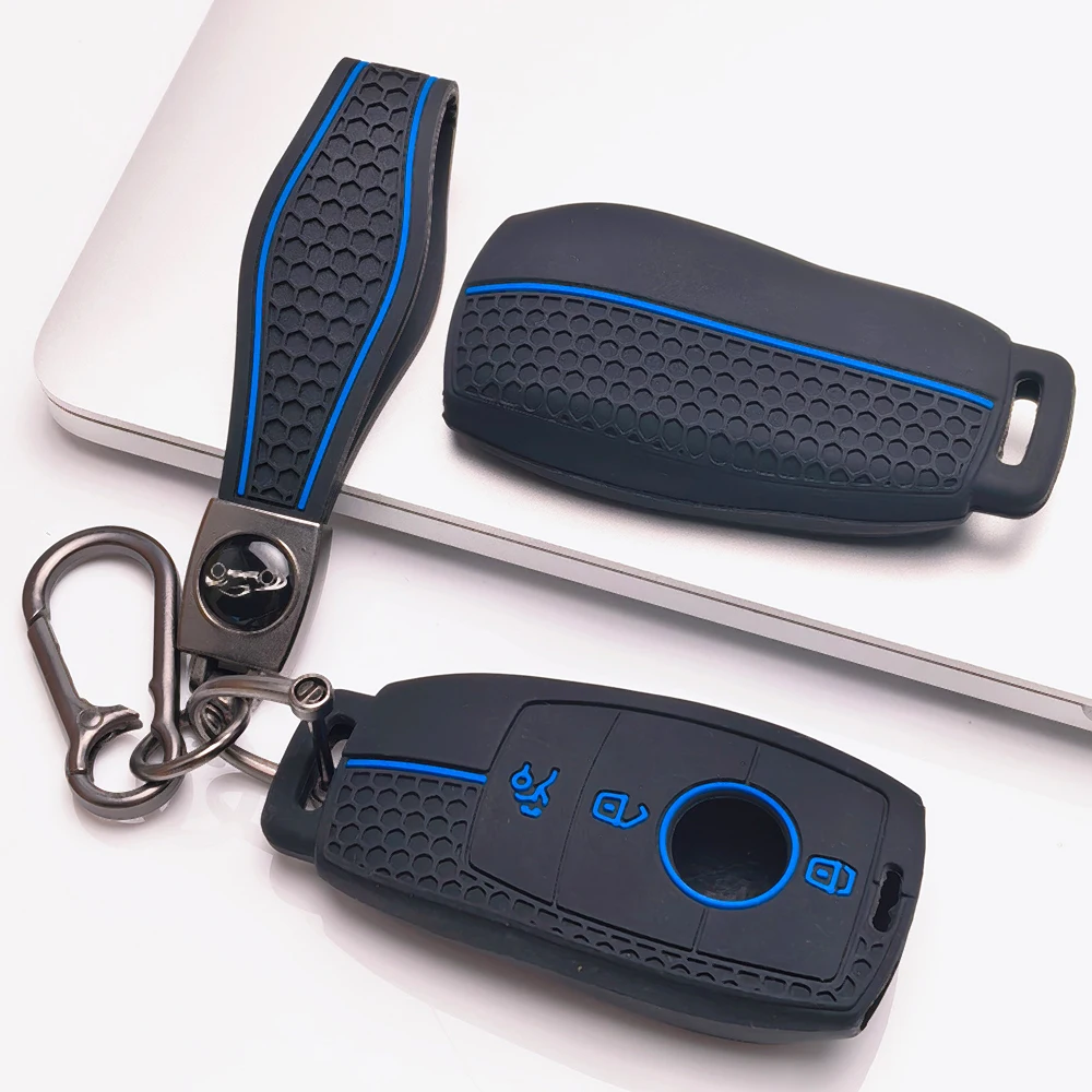 Silicone Remote Key Case For Mercedes Benz A Class B Class C Class E Class S Class CLA CLS GLA GLB GLC with carabiner lanyard