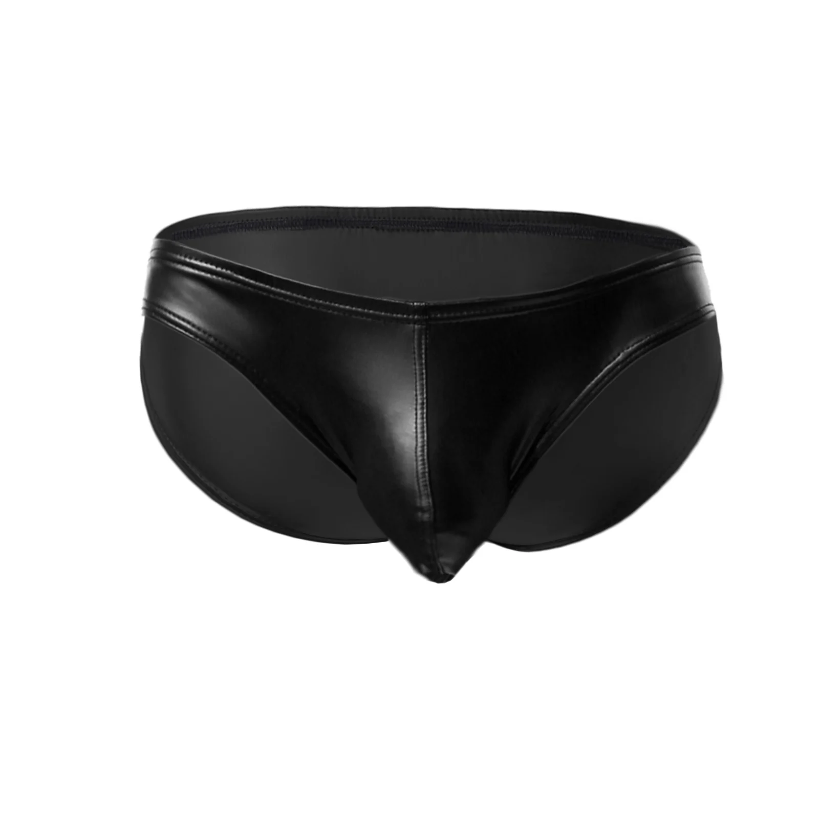 Faux Leather Athletic Briefs Sport Exercise Underwear Low Rise U Convex Pouch Gym Bodybuilding PU Supporter Underpants Workout