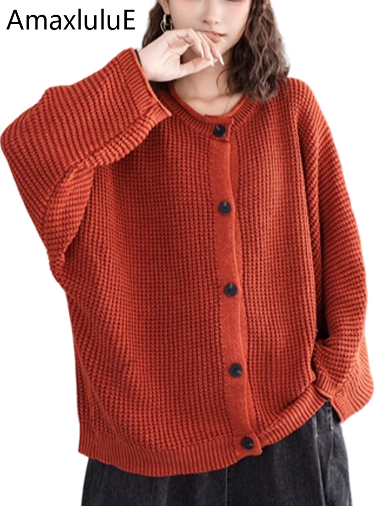 

Amax LuluE Brand 2025 Autumn Ladies Casual Vintage Big Size Fashion Knitted Sweaters Women Classic Loose Cardigans Solid Clothes
