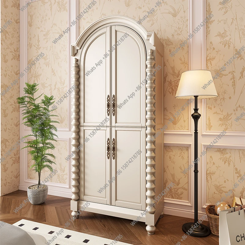 

French American cream style all-solid wood wardrobe European simple household small apartment bedroom wardrobe
