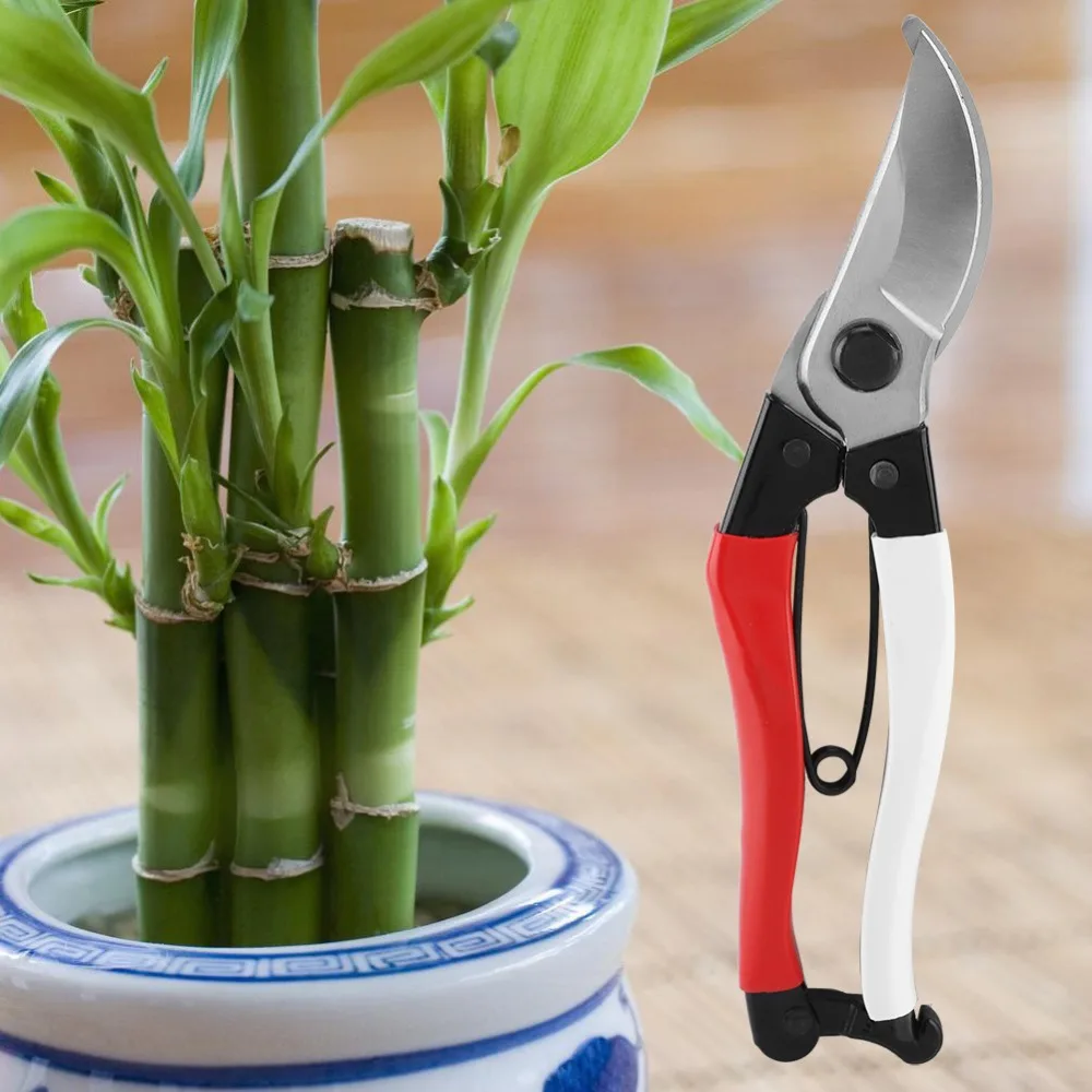High Carbon Steel Pruning Shears Ergonomic Handle Elbow Design Bypass Pruning Shears Sharp Blades Silver and Red