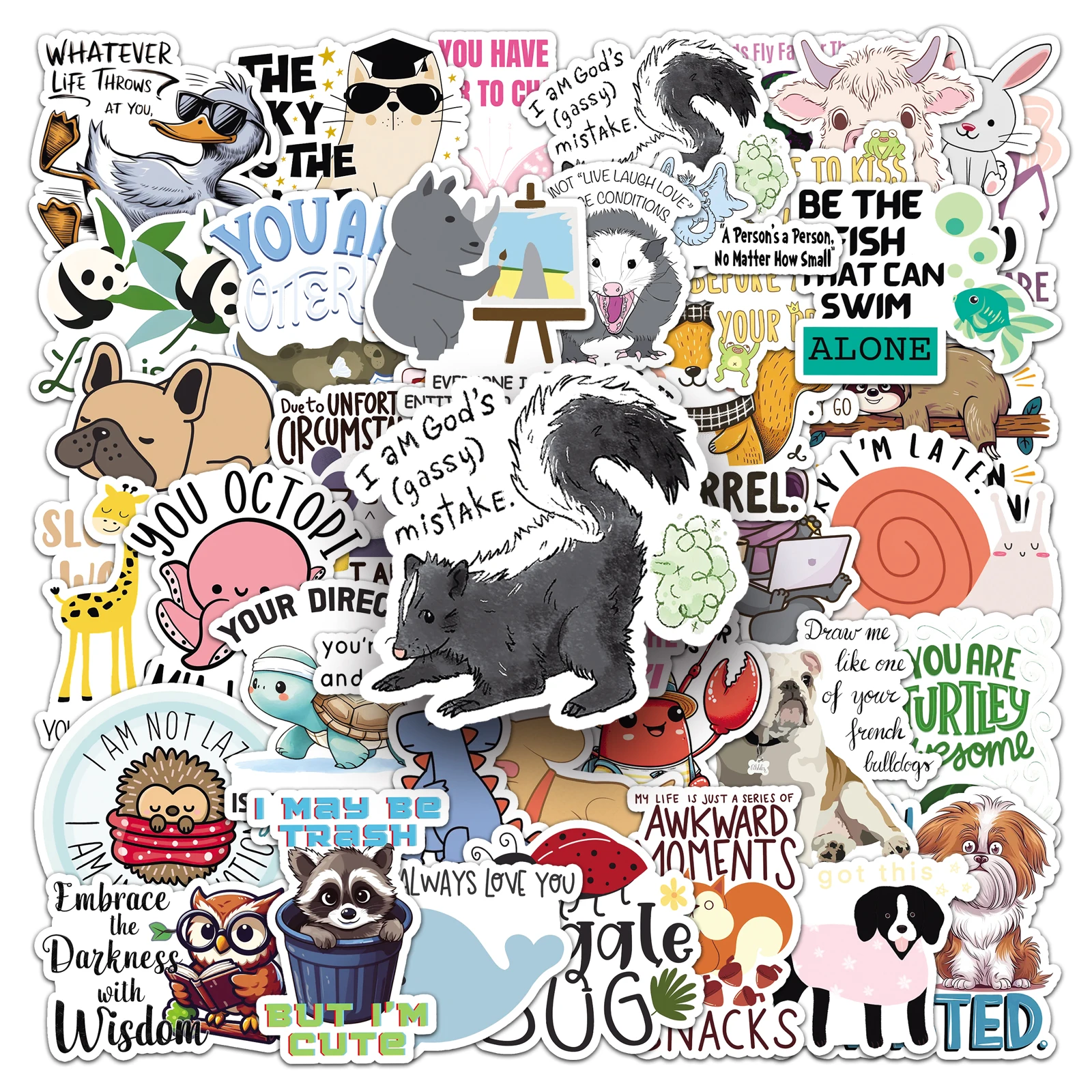 

50Pcs Funny Animal Slogan Creature Cartoon Cute Waterproof Sticker Skateboarding Retro home decal Sticker