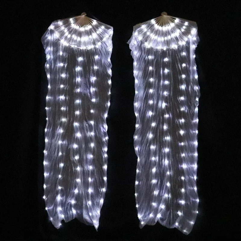 مراوح حريرية صينية LED 180 سنتيمتر للرقص الشرقي زوج واحد مع حجاب مروحة متكامل أصفر برتقالي أحمر أبيض اللون لعروض الحفلات #5