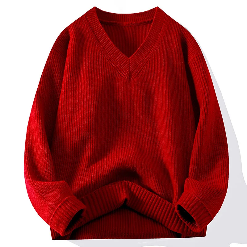 Knitted V-Neck Sweater Ribbed Neckline Not Easy To Deform Thick Warm Fashion Trend Crisp Shape Tall Thin Quality Fabric Skin