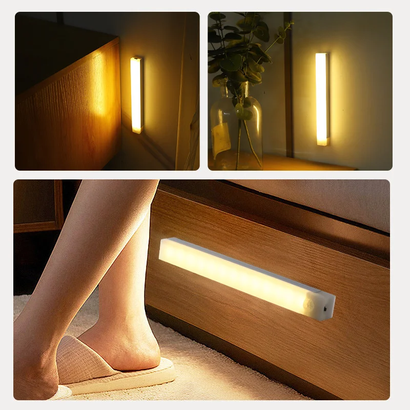 Type C Rechargeable Motion Sensor LED Night Light Wireless Strip Bar Backlight Lamp for Kitchen Cabinet Wardrobe Staircase