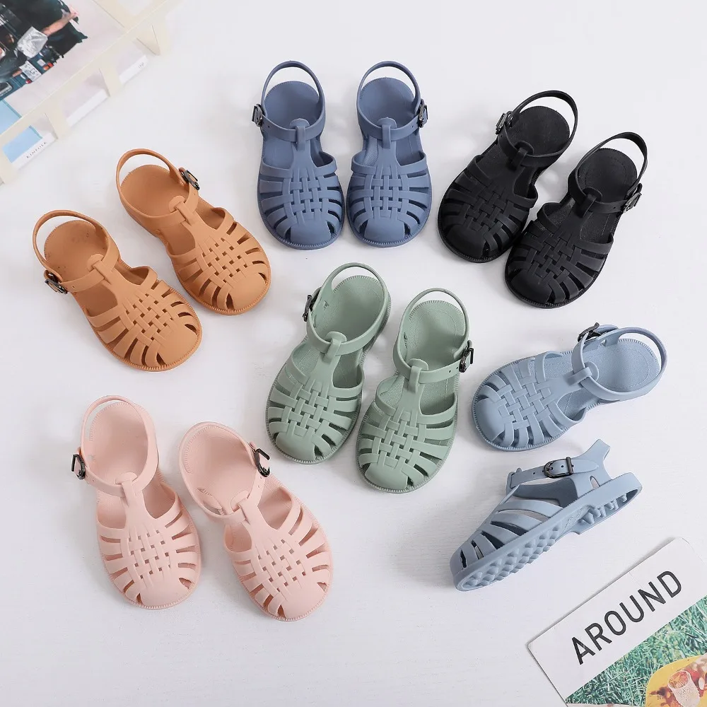 Children\'s Baotou Sandals Spring Summer Boys and Girls Soft Sole Perforated Shoes Flat Jelly Shoes Baby Walking Shoes