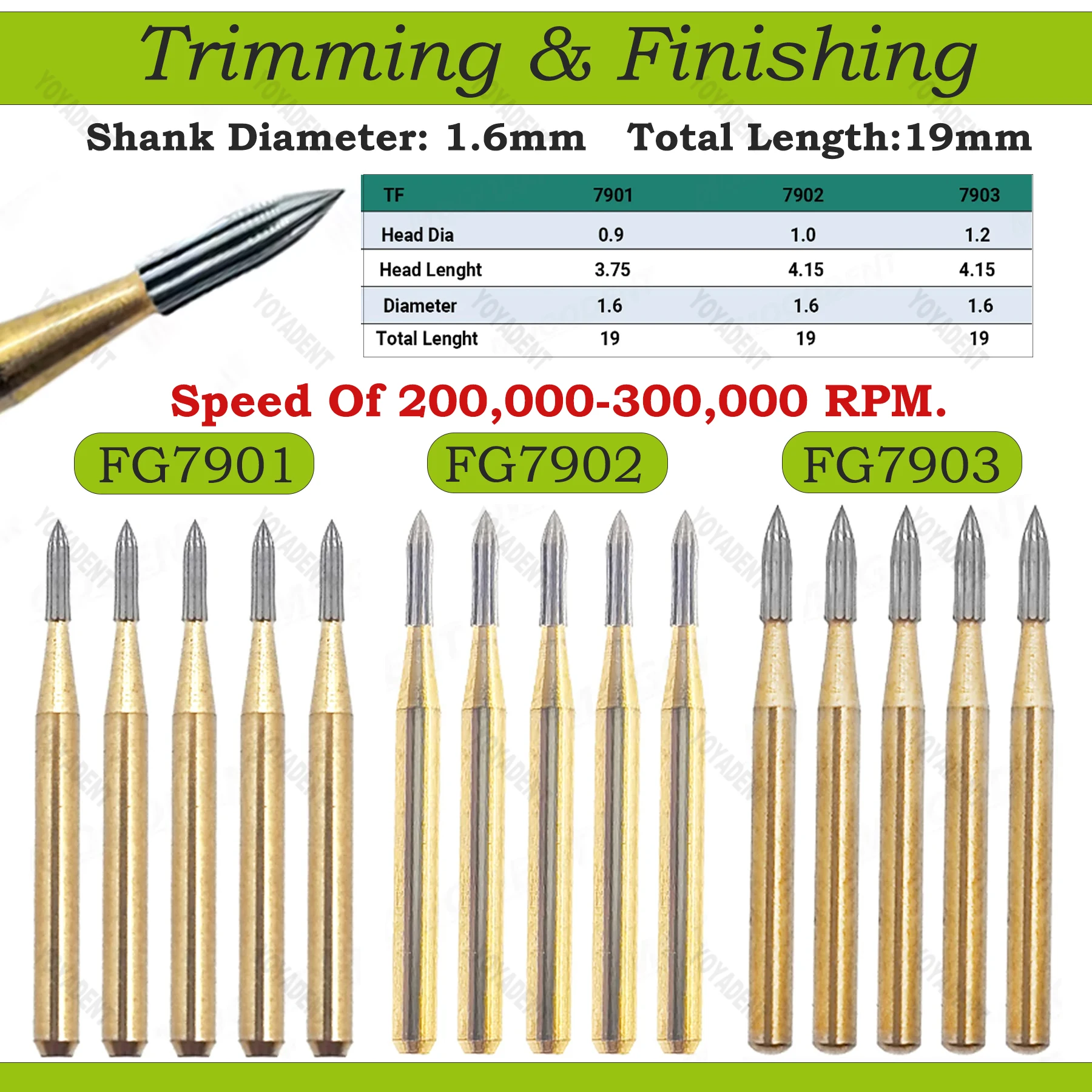 

WAVE Dental Burs Tungsten Carbide Trimming Finishing Drills FG 7901 7902 7903 Dentistry Strawberries For High Speed Handpiece