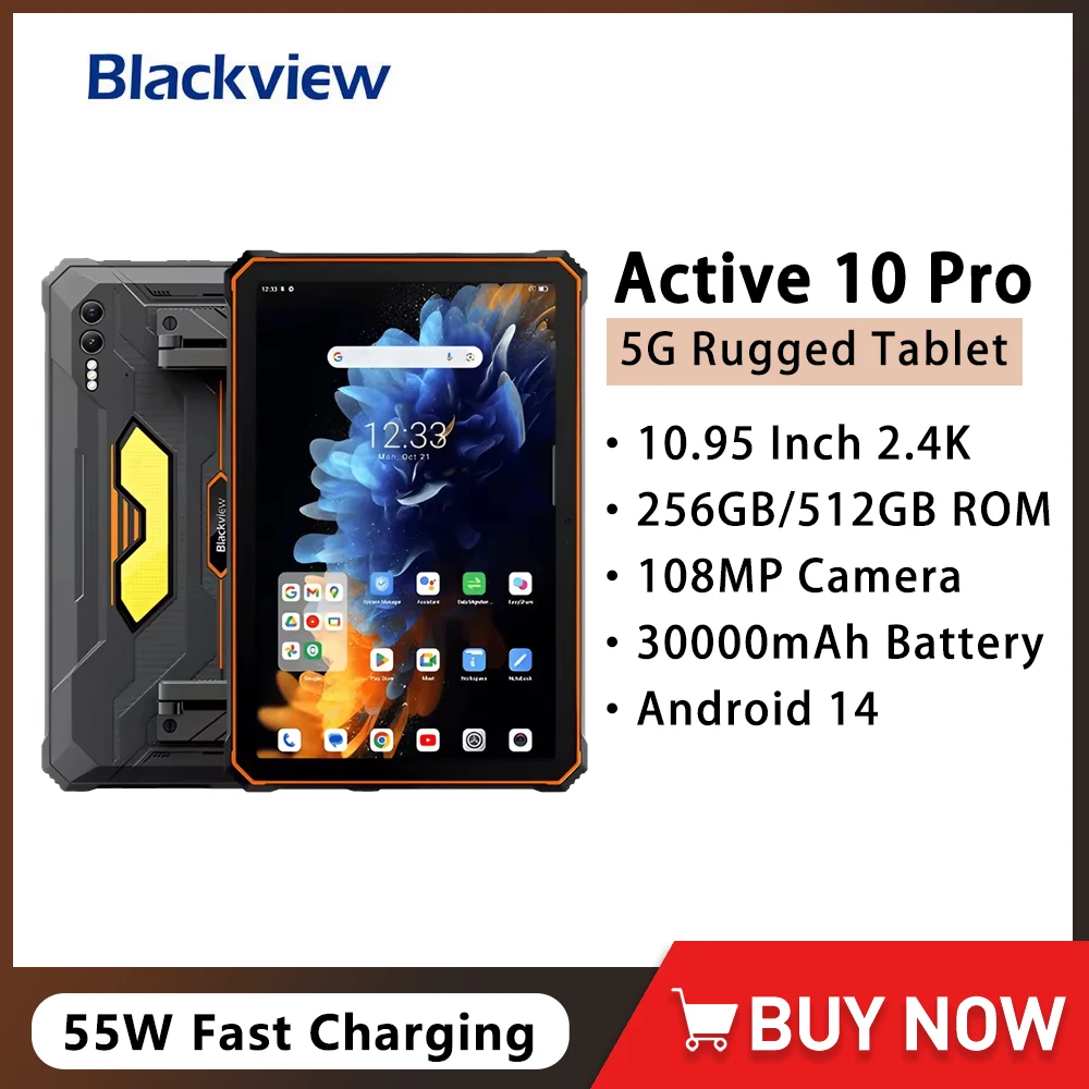 Blackview Active 10 Pro 5G Rugged Tablet MTK 7300 30000mAh Large Battery 11 Inch FHD+ 12GB 256G/512GB 108MP Camera Tablets PC