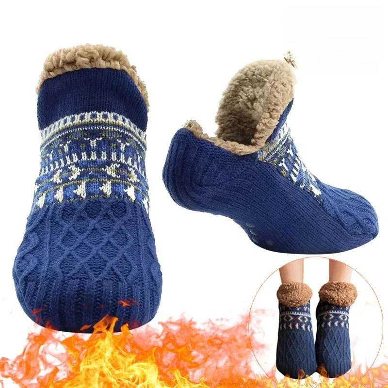 Thermal Men's Fluffy Slipper Socks Winter Warm Women's Short Cotton Thickened Home Sleeping Soft Non Slip Grip Fuzzy Floor Socks
