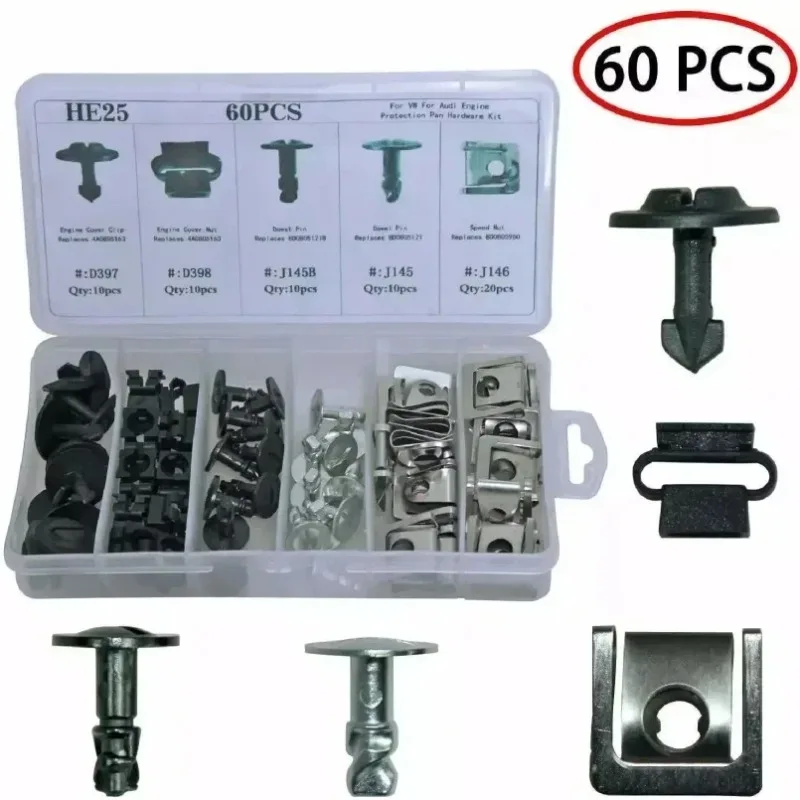 60/120pcs Engine Guard Clips Brackets Installation Kit Screw Underbody for Audi A4 A5 B8 Aluminum Nail Seat Metal Buckle Plate