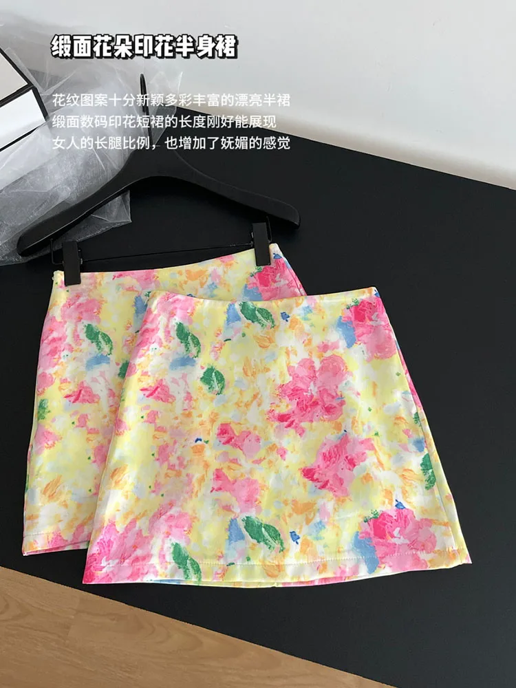 Harajuku Sweet Print A-Line Skirts Women High Waist Mini Skirt Sweet Floral Kawaii Girls Streetwear Romantic Party Prom Coquette