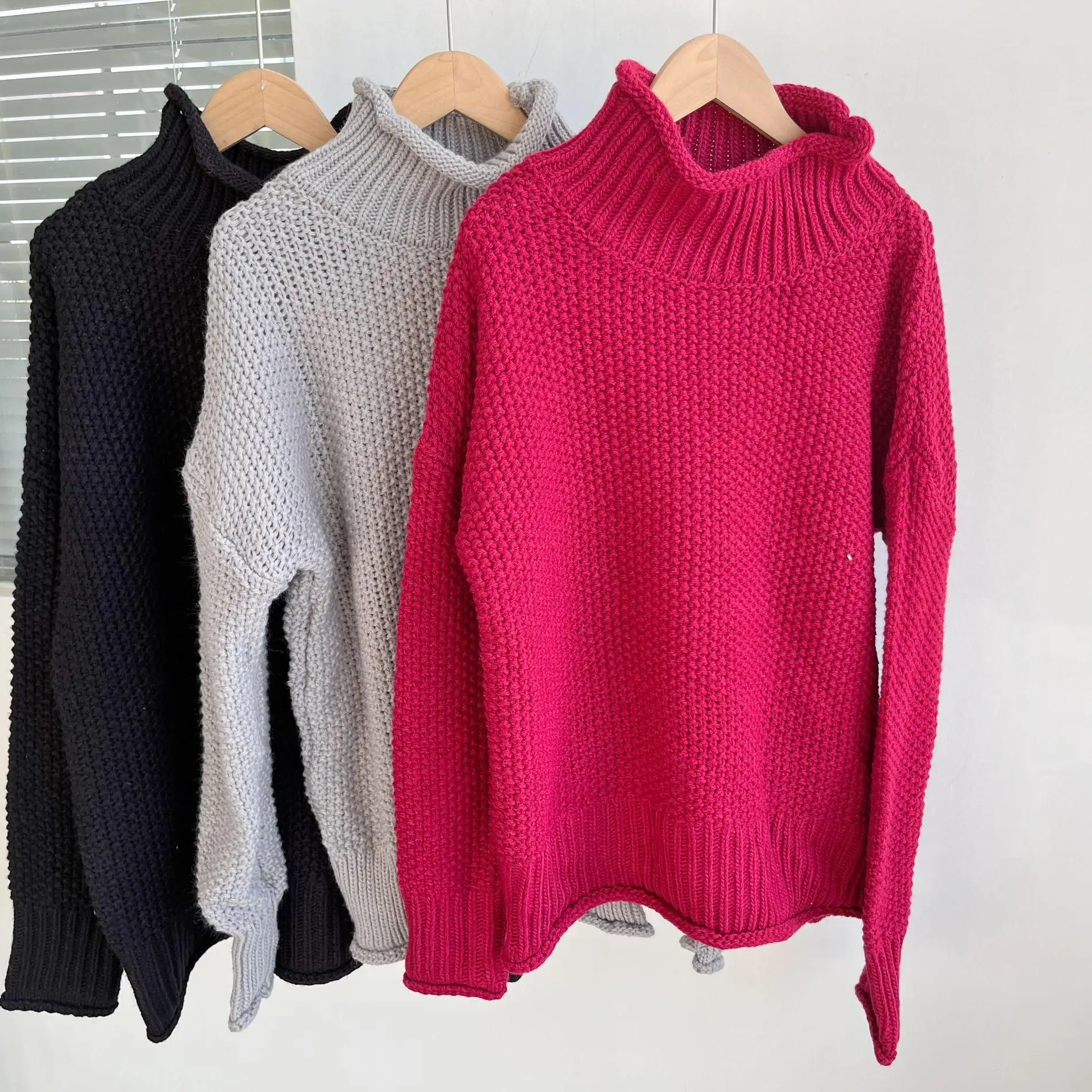 

Women's Loose Casual Long Sve Sweater Thi Yarn f High Collar Overhead Sle Autumn Winter Faion H