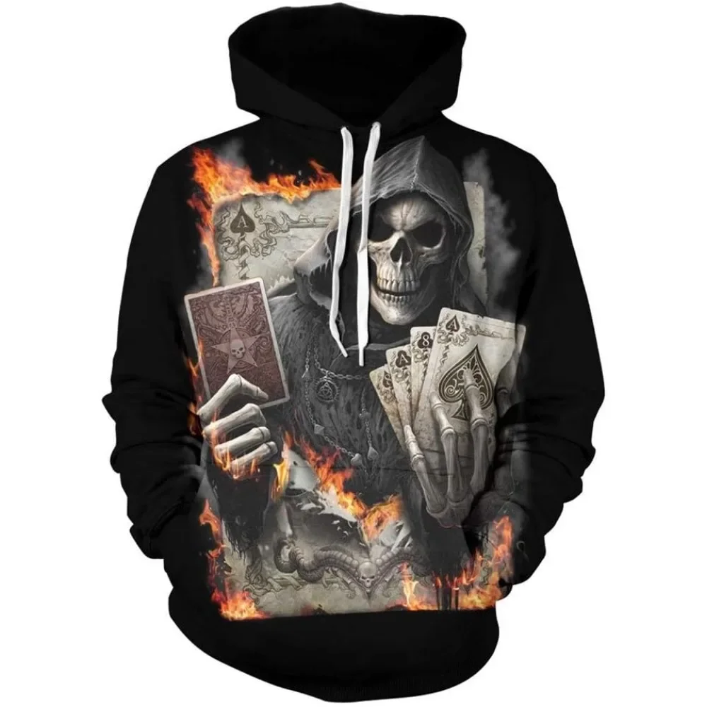 Men's Hoodie Skull  3D Print Pattern Tops Fashion Graphics Long Sleeve Hoodie Men Oversized Streetwear Tops Tees