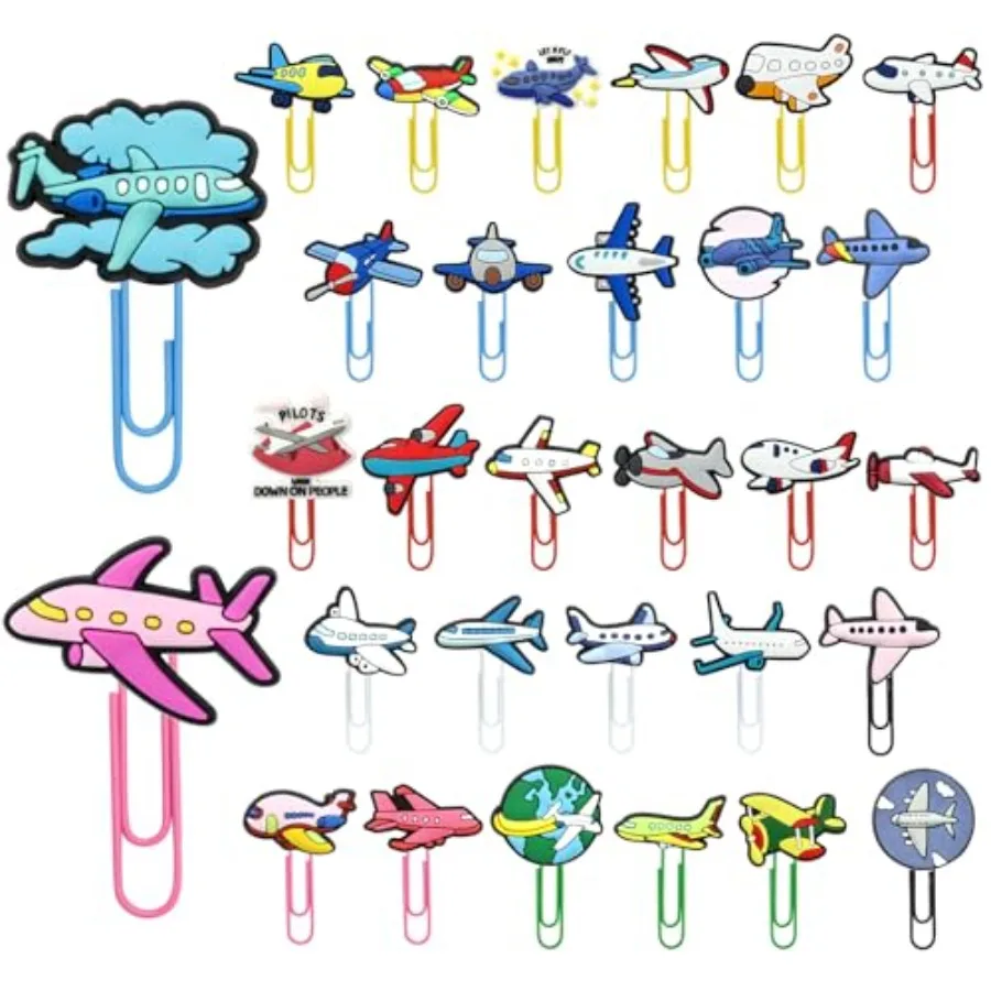 

30 PCS Airplane Paper Clips Metal Paperclip Large Size Paper Clip Cute Bookmark Colorful Office Supplies Bookmark Clamp Desk Ac