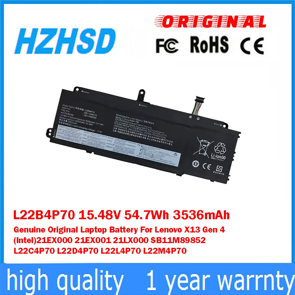 

L22B4P70 15.48V 54.7Wh 3536mAh Genuine Original Laptop Battery For Lenovo X13 Gen4 21EX000 21EX001 21LX000 SB11M89852 L22C4P70