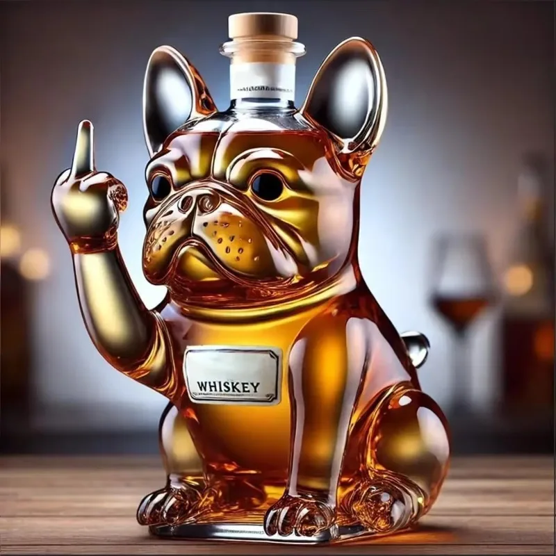 French Bulldog Whiskey Bottle, Unique Middle Finger Dog Wine Glass Bottle for Bar, Office, Home Decoration