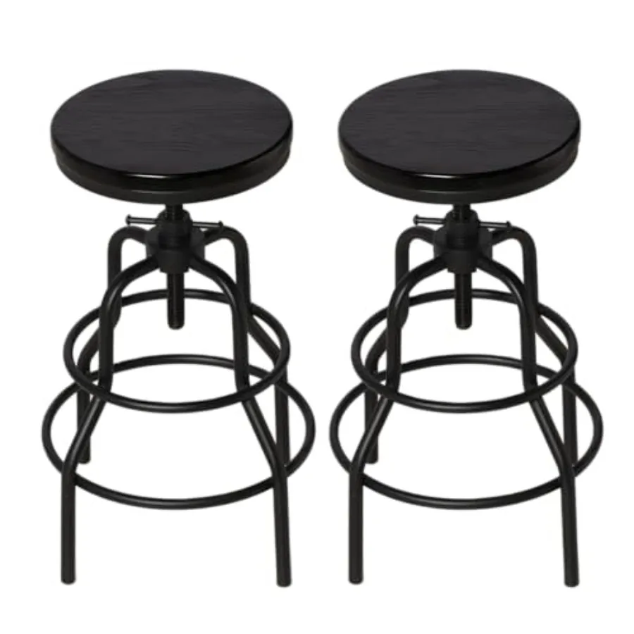 

Винтажный индустриальный барный стул - Рустикальный вращающийся барный стул - Круглый стул из орехового дерева и металла - Регулируемый по высоте стул для барной стойки/кухни - Повседневный стиль