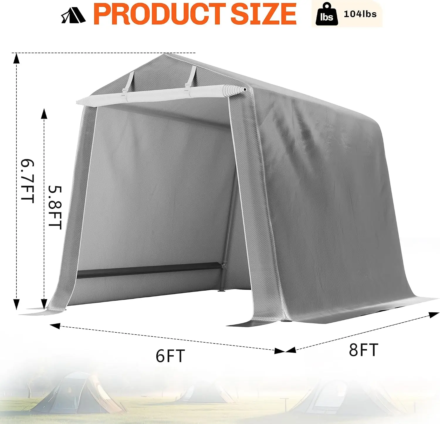 Carport, 6x6FT Carports Waterproof Outdoor Storage Shed Tent UV Resistant Canopy with Roll-Up Door Portable Garage Shelter for Motorcycle Bike Lawn Mower Tools, Grey