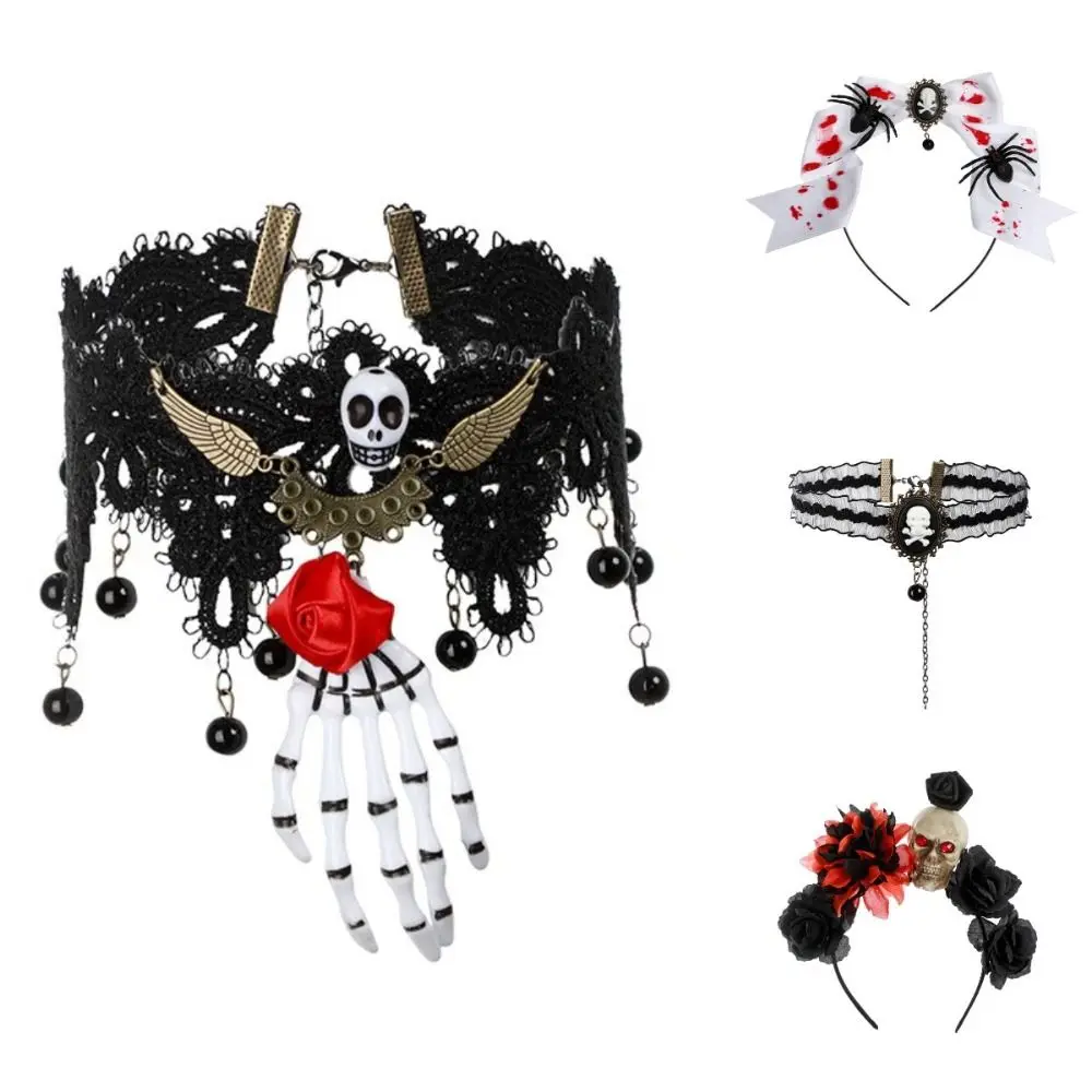 Gothic Skull Head Choker Headdress Cosplay Party Gifts Halloween Skull Headband Hair Accessories Headband Skull Man Hairpin