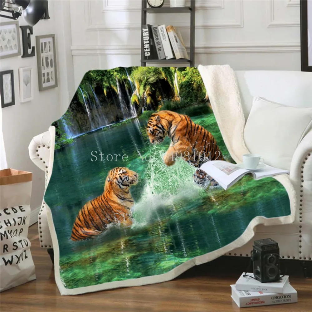 Tiger 3D Printing Plush Fleece Blanket Adult Fashion Quilts Home Office Washable Duvet Casual Kids Girls Boys Sherpa Blanket