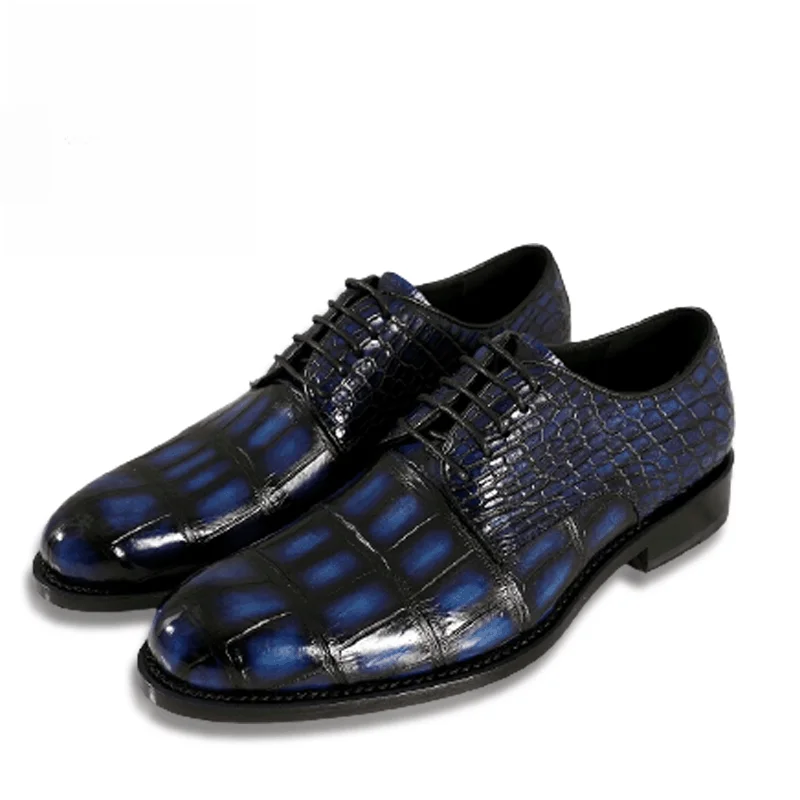 

Formal Business Crocodile Men's Shoes Handmade Treasure Polishing Goodyear Blue Craft Leather мужская мужская повседневная обувь