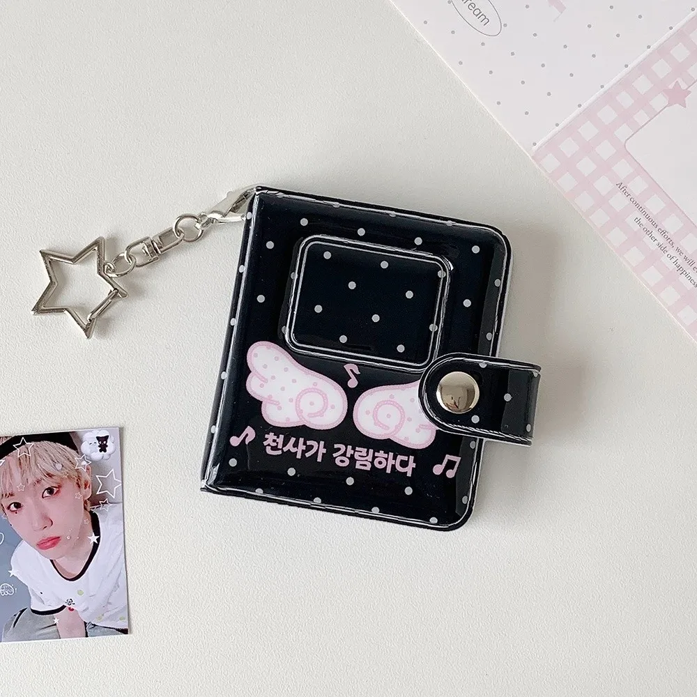 Cute 2-Inch Photo Card Holder Snap Button Angel Wings Mini Photo Album PVC Card Storage Book Bag Decoration