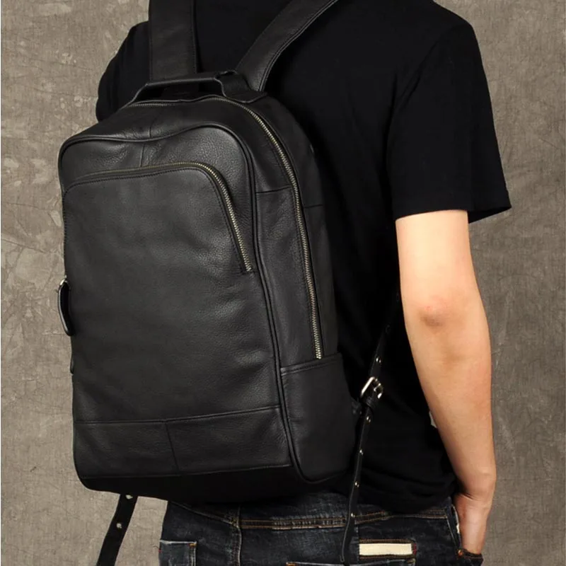 Soft Genuine Leather Backpack For Man Laptop Black Cowskin Big Travel Rucksack Big School Bag For Male Satchel Bags