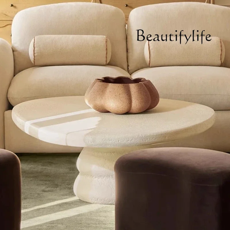 

06Coffee table French retro wabi- wind white cave stone log coffee table living room home simple designer coffee table high se